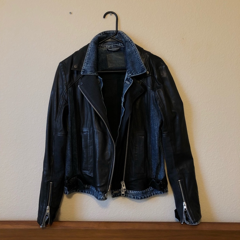 All Saints Leather & Denim Biker Jacket